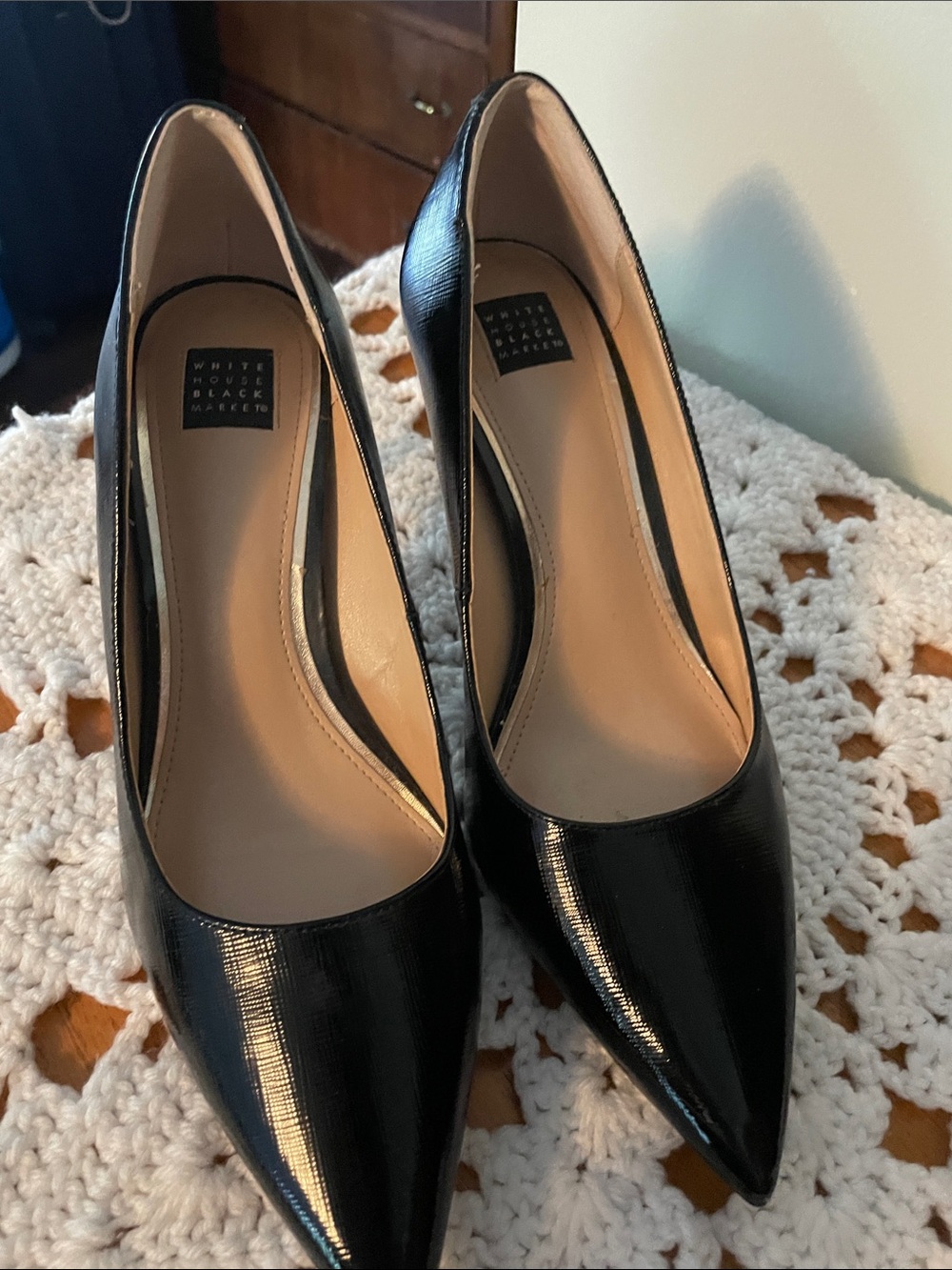 WHBM black patent leather heels size 9